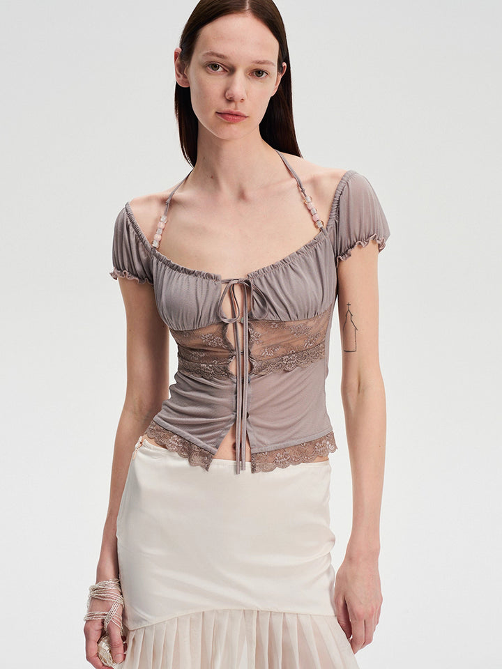 Lace Panel Button Up Top