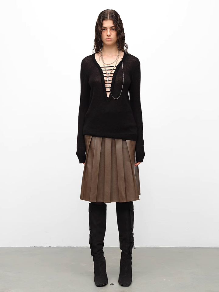 Cut Out Front Sweater - Black