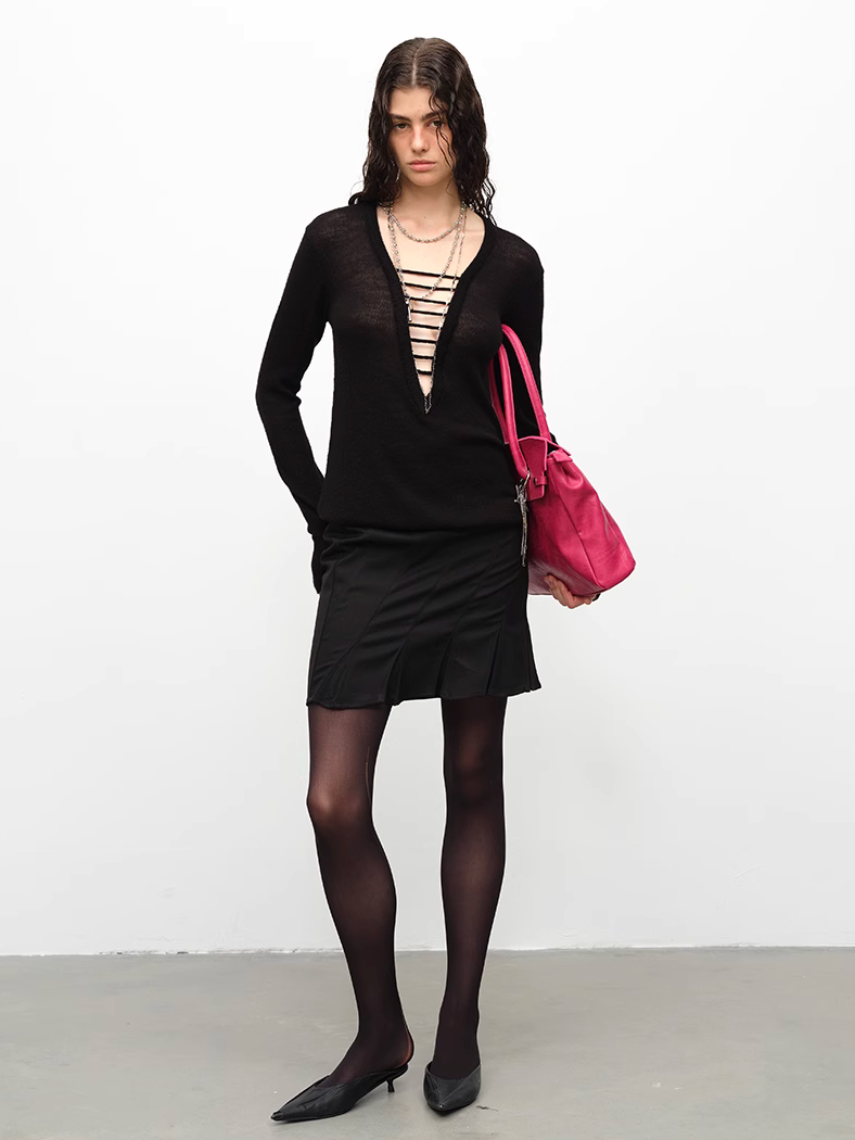 Cut Out Front Sweater - Black