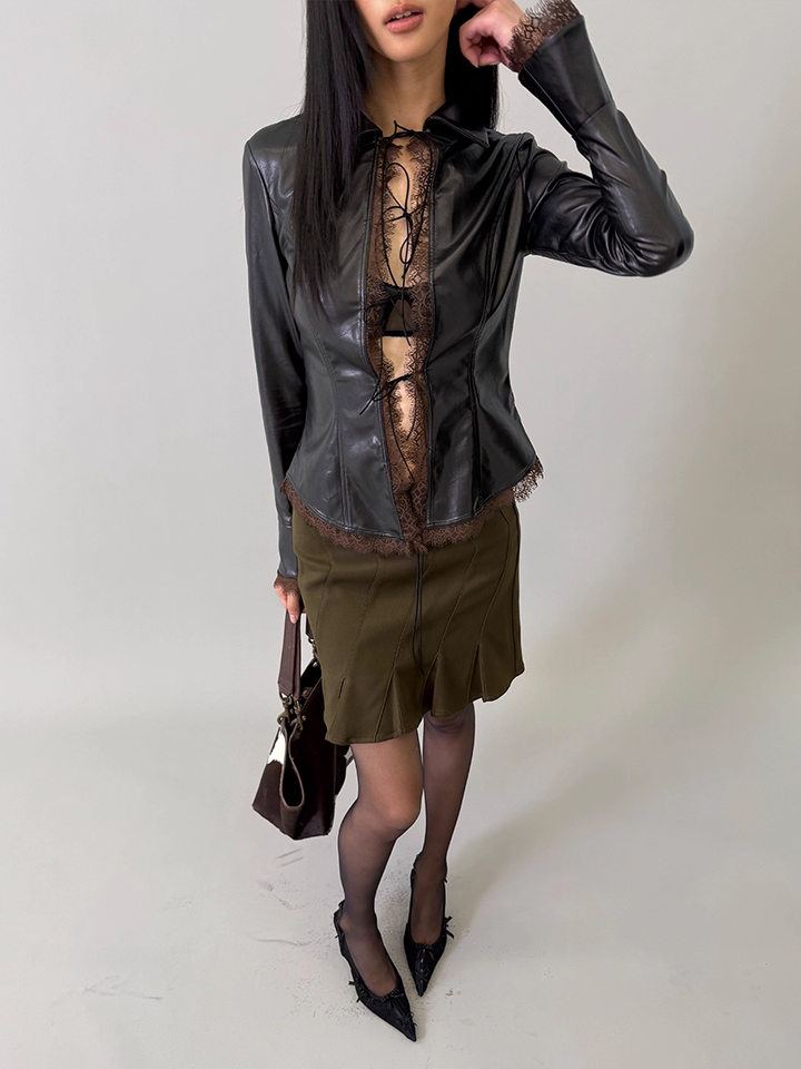 Tie Front Faux Leather Top