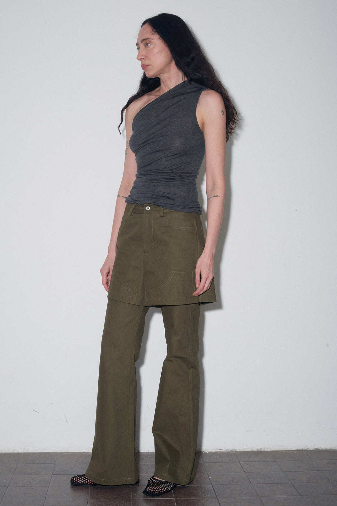 One Shoulder Tank Top - Dark Grey