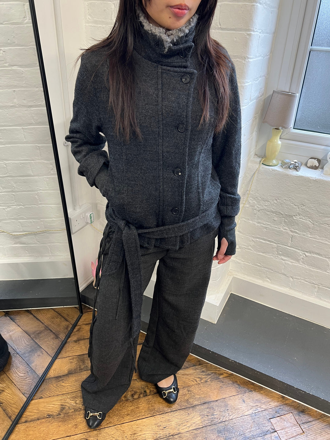 High Neck Belted Short Coat