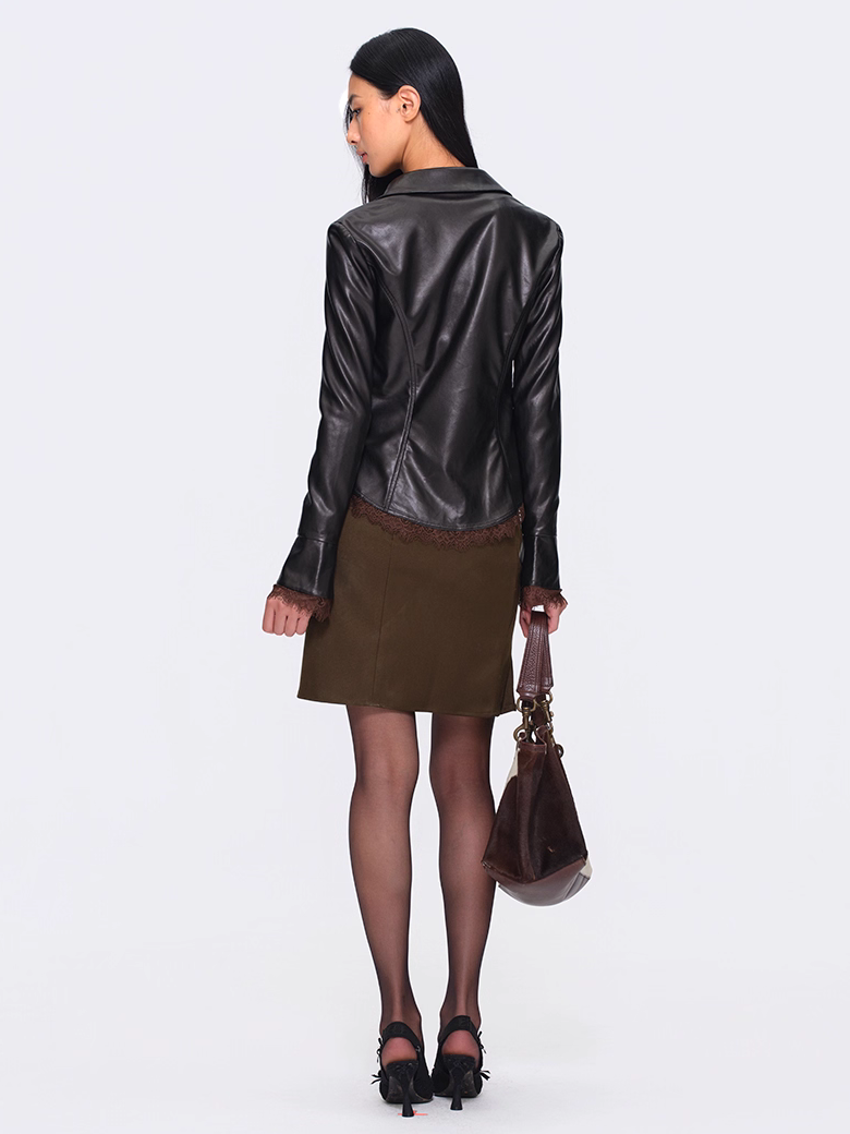 Tie Front Faux Leather Top