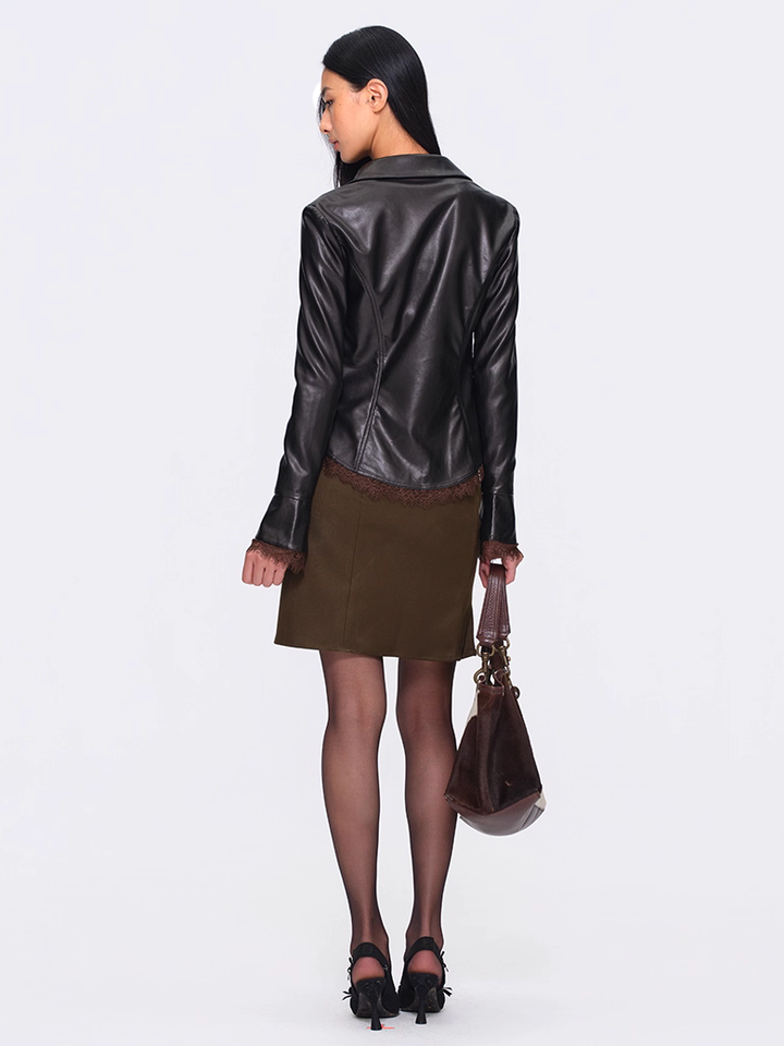 Tie Front Faux Leather Top