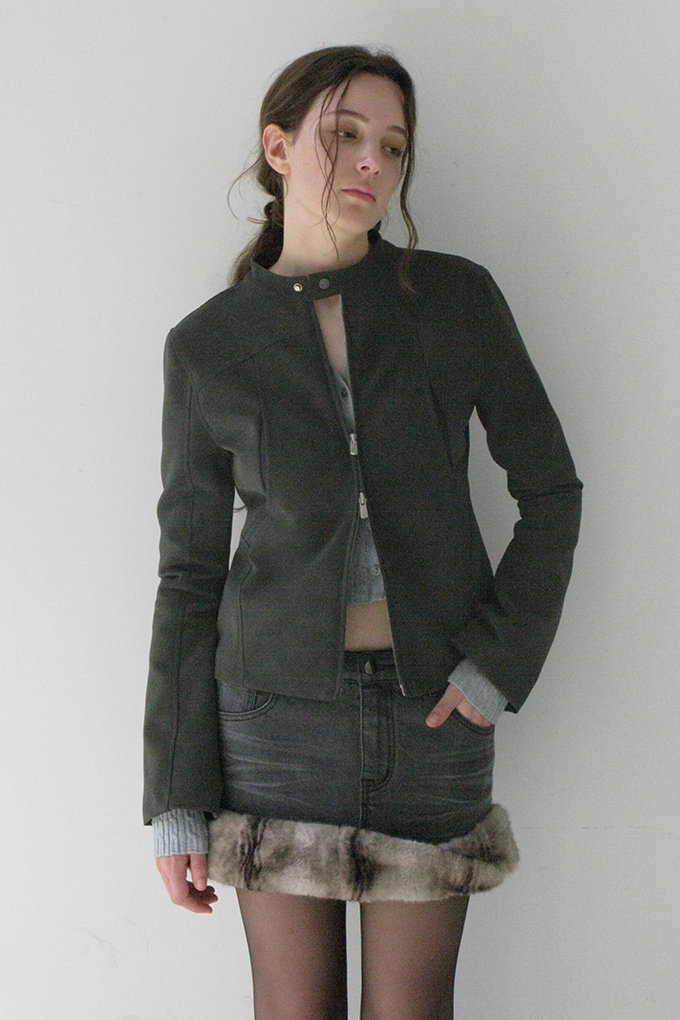 Double Zip Faux Leather Jacket