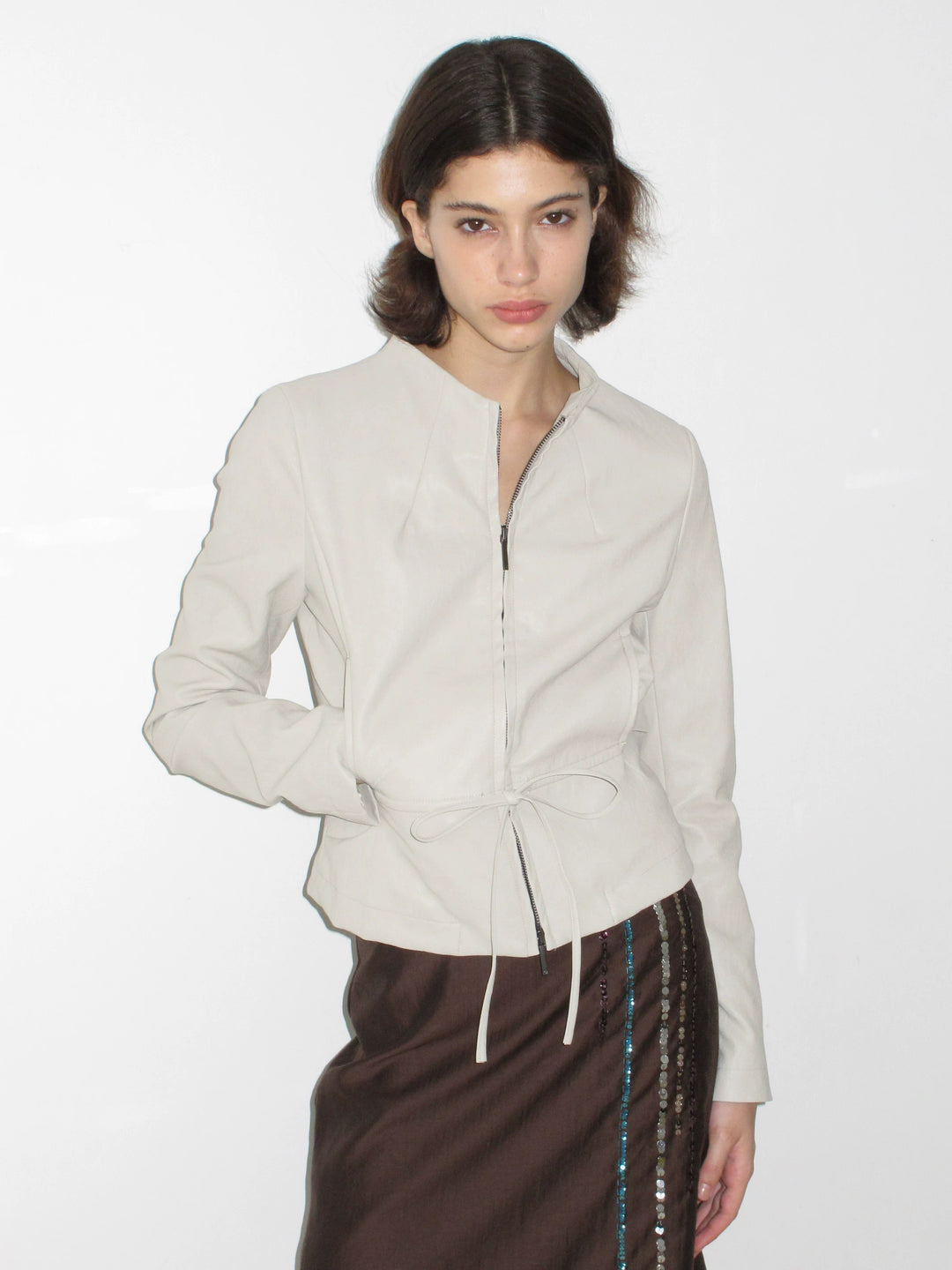 Tie Waist Faux Leather Jacket
