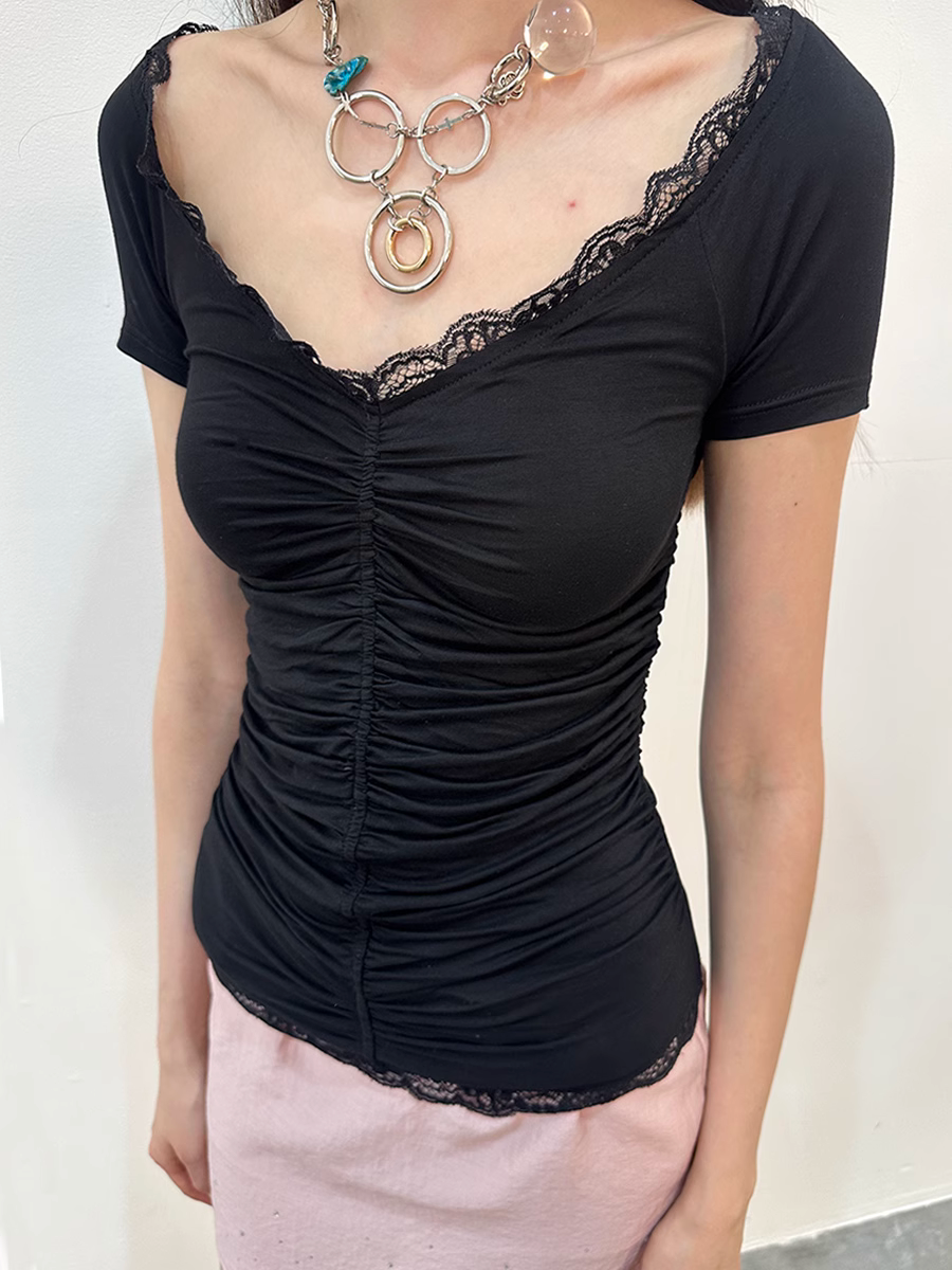 Ruched Open Back Top - Black