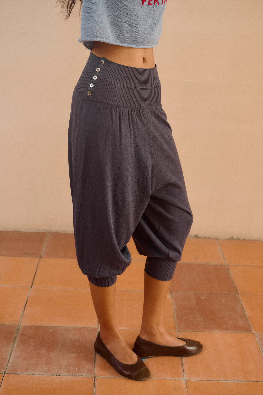 Foldover Knit Capri Trousers