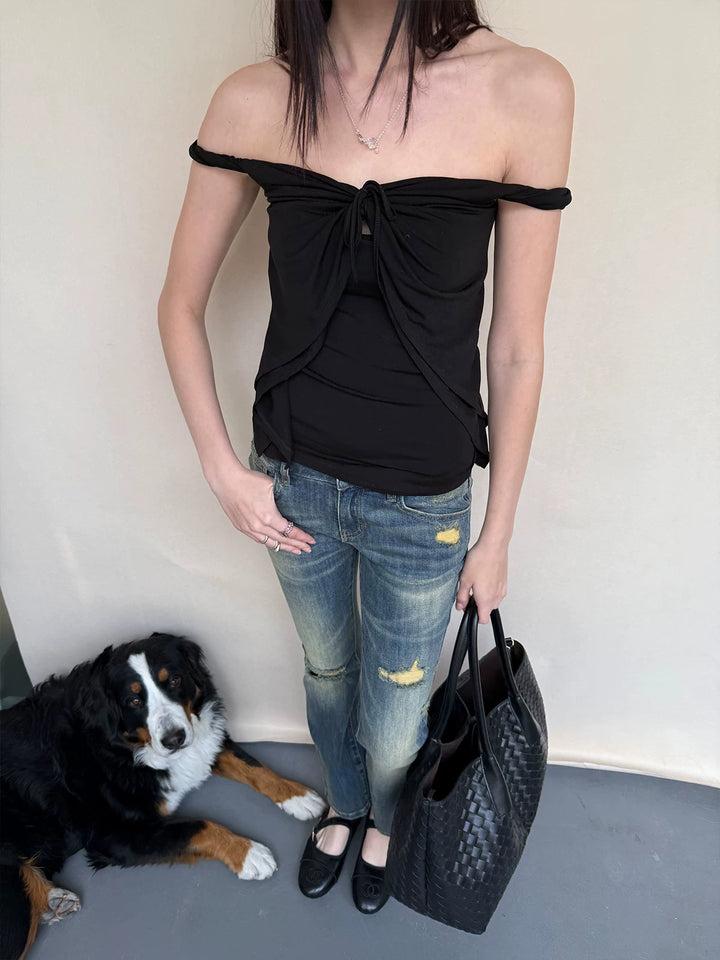 Self-Tie Off Shoulder Top