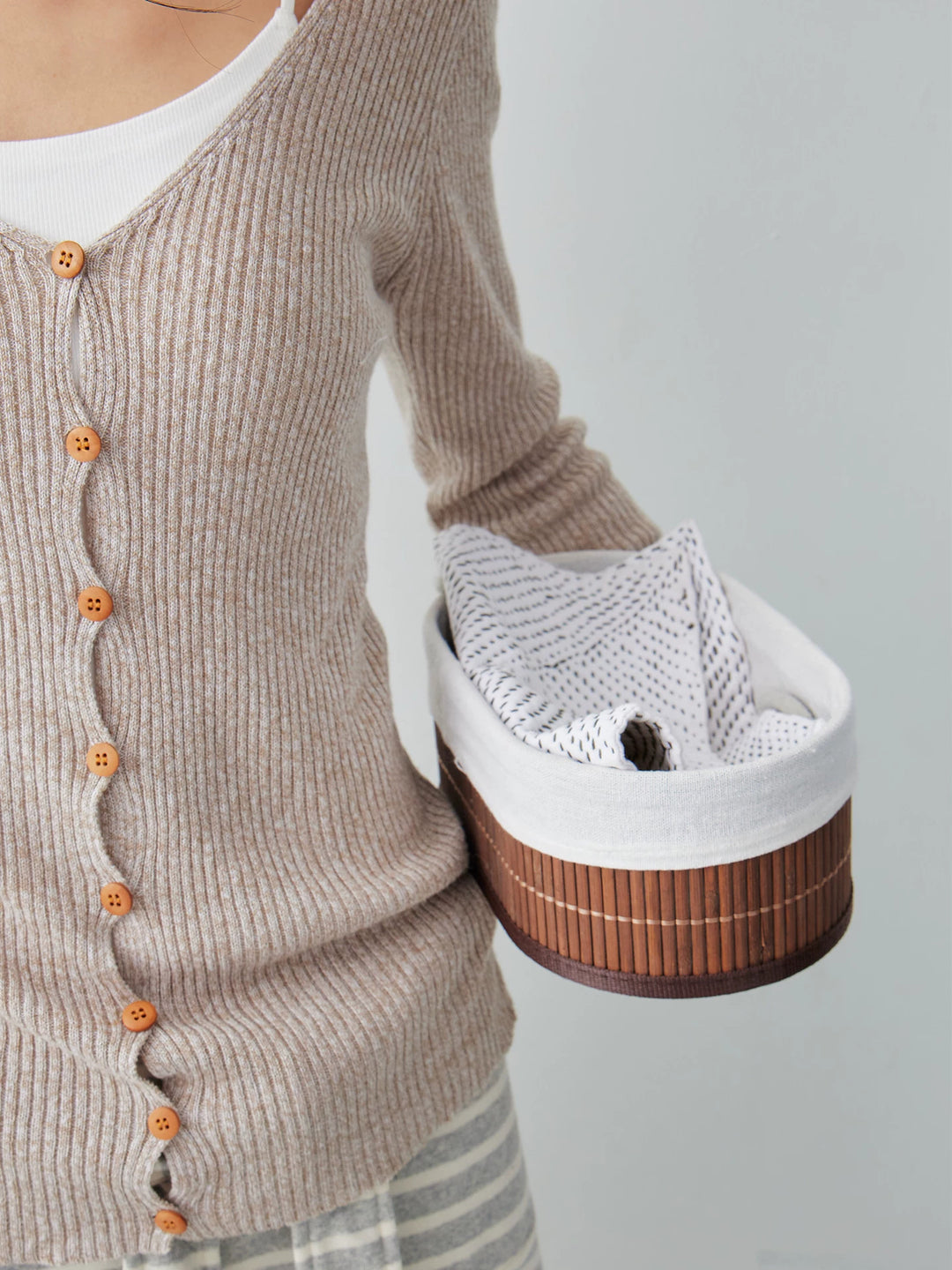 Ramie Blend Rib Knit Cardigan