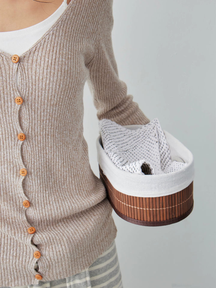 Ramie Blend Rib Knit Cardigan