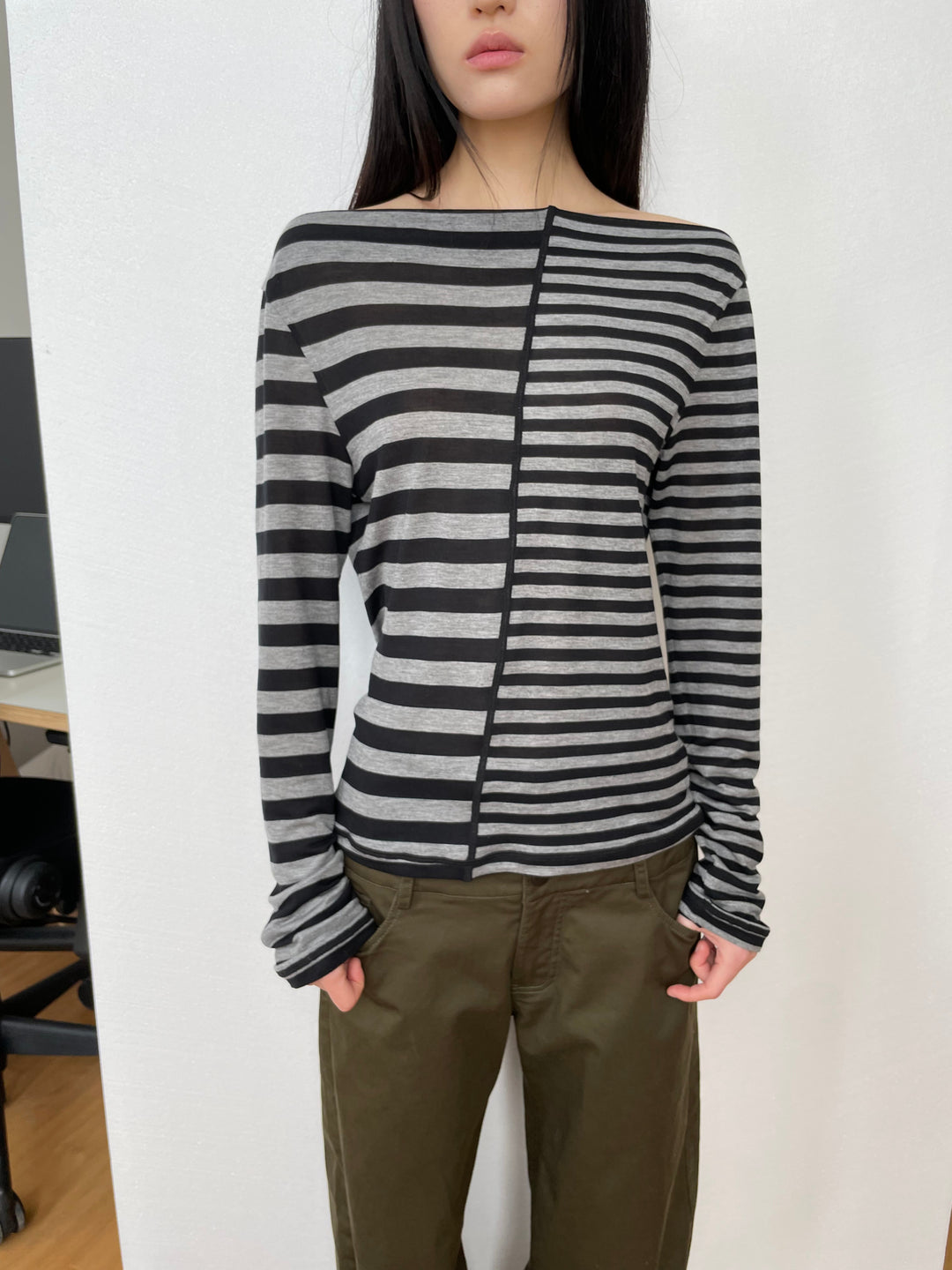Layered Striped Mesh Top Set