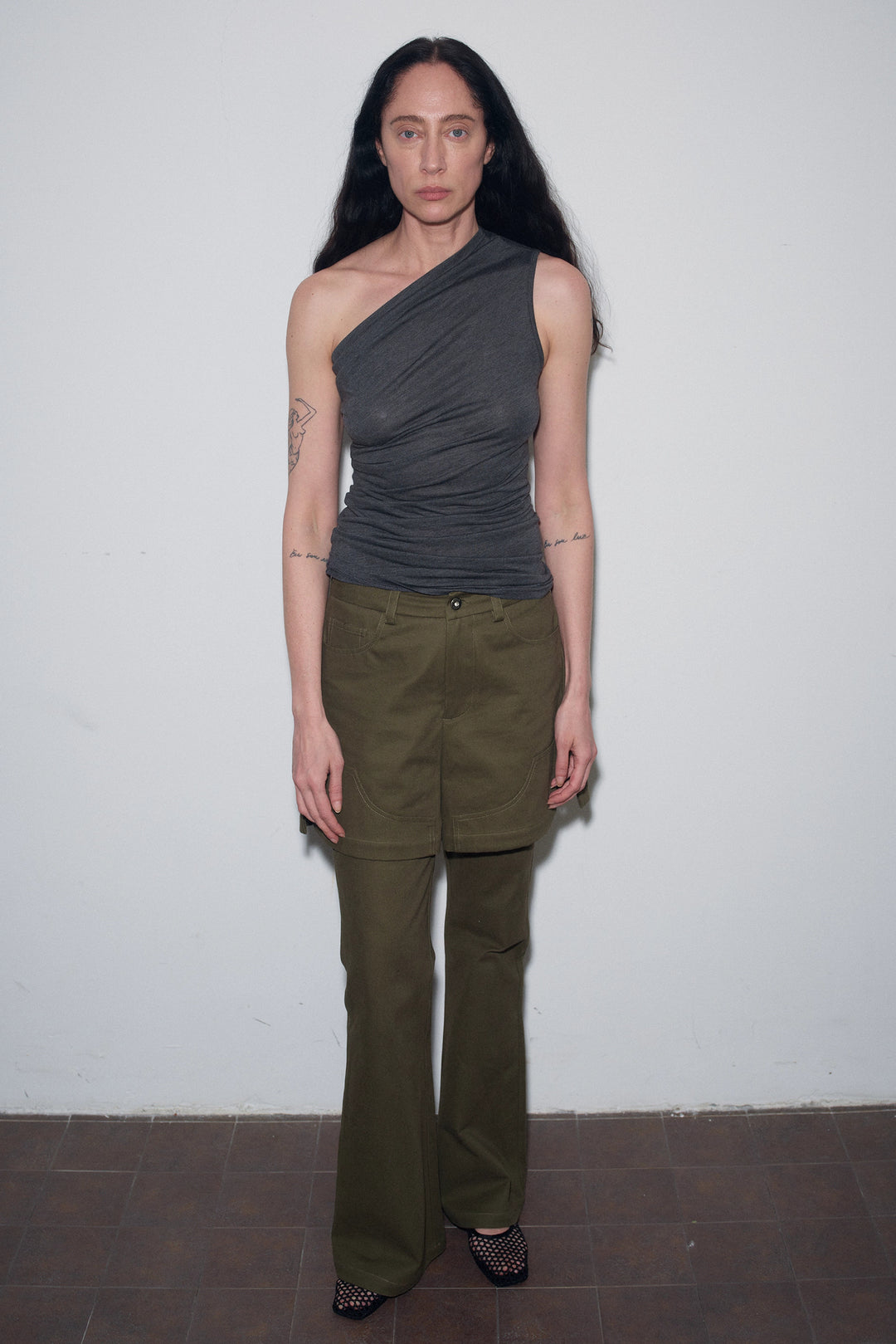 One Shoulder Tank Top - Dark Grey