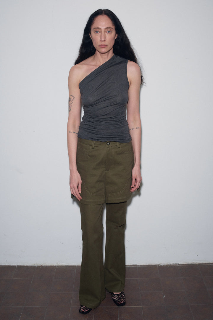 One Shoulder Tank Top - Dark Grey