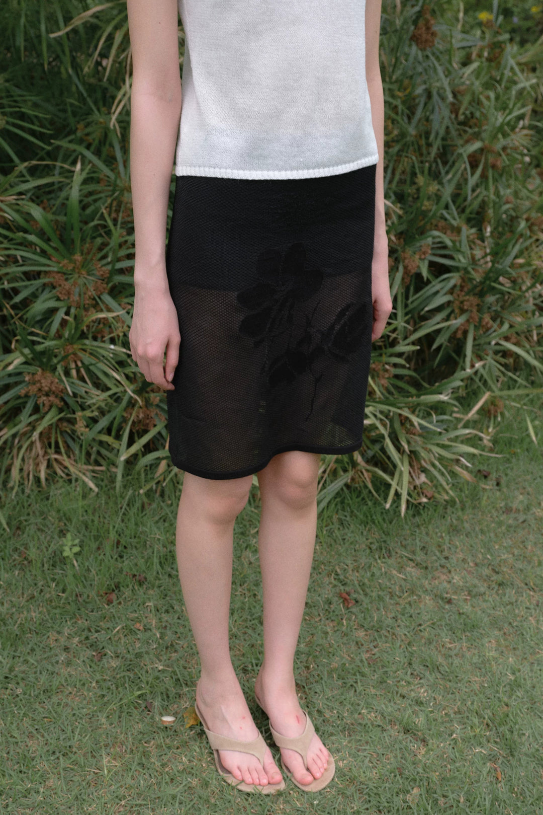 Floral Mesh Skirt - Black
