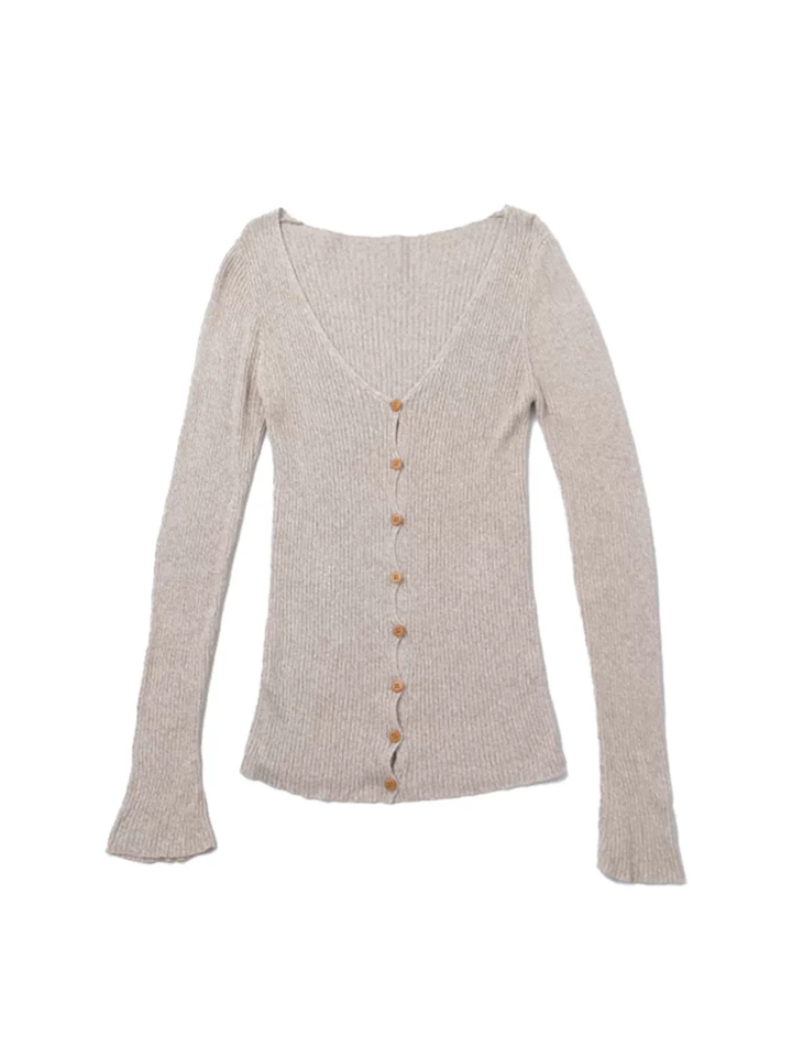 Ramie Blend Rib Knit Cardigan