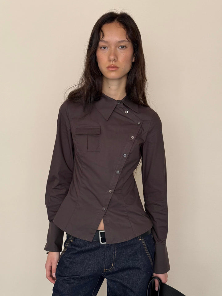 Asymmetric Button Fitted Shirt