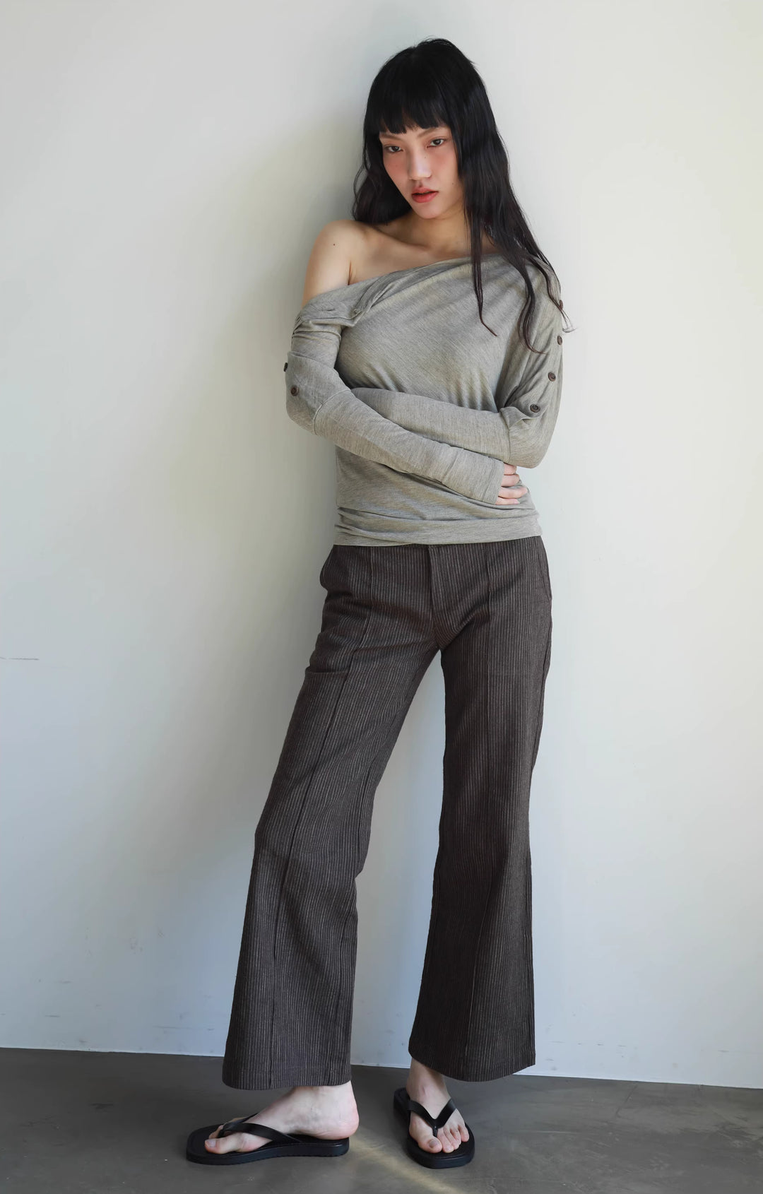 Pinstripe Flared Cropped Trousers