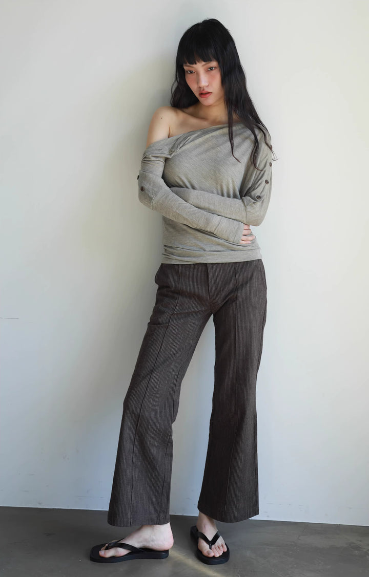 Pinstripe Flared Cropped Trousers