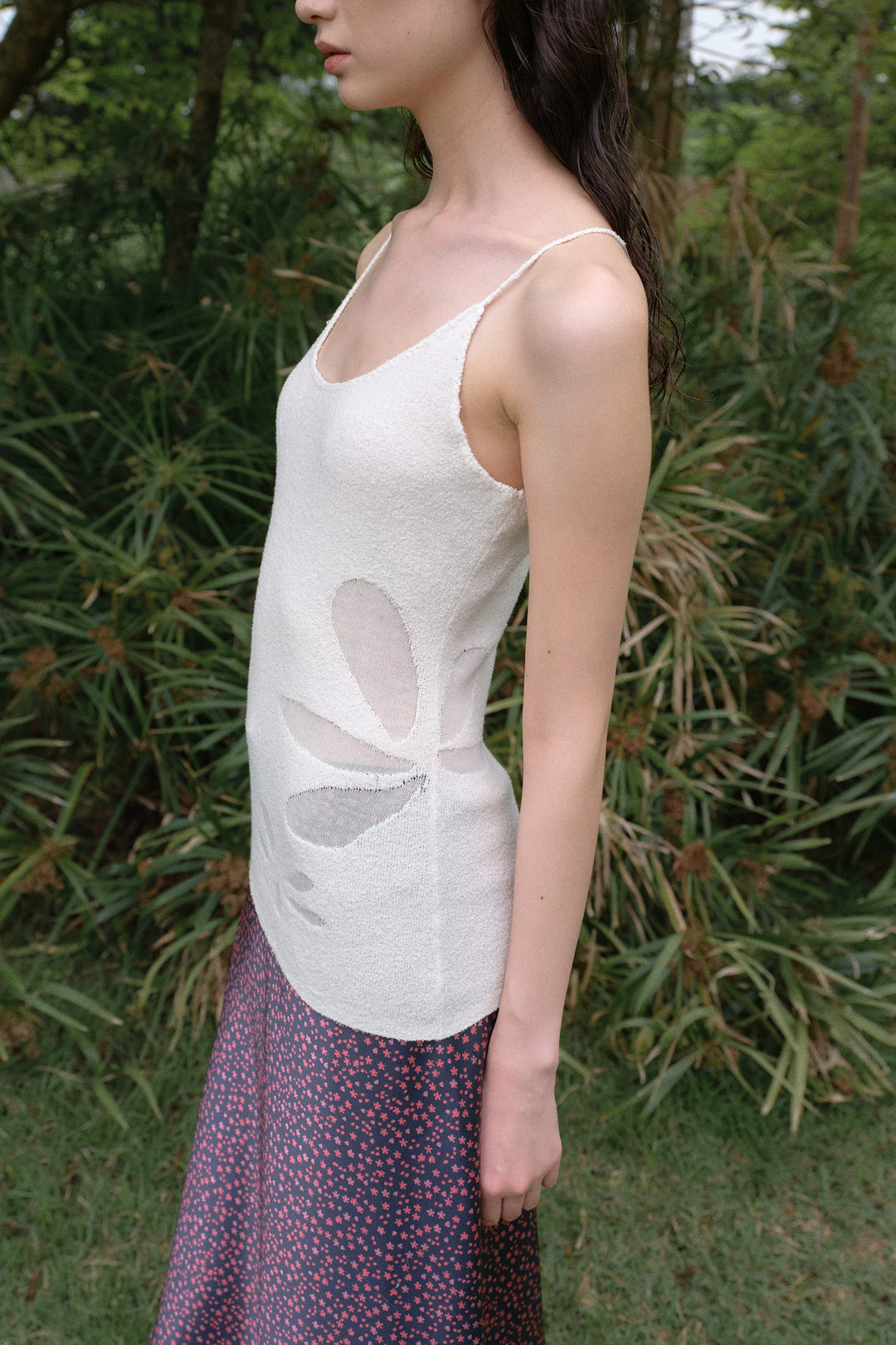 Floral Knit Cami Top - White