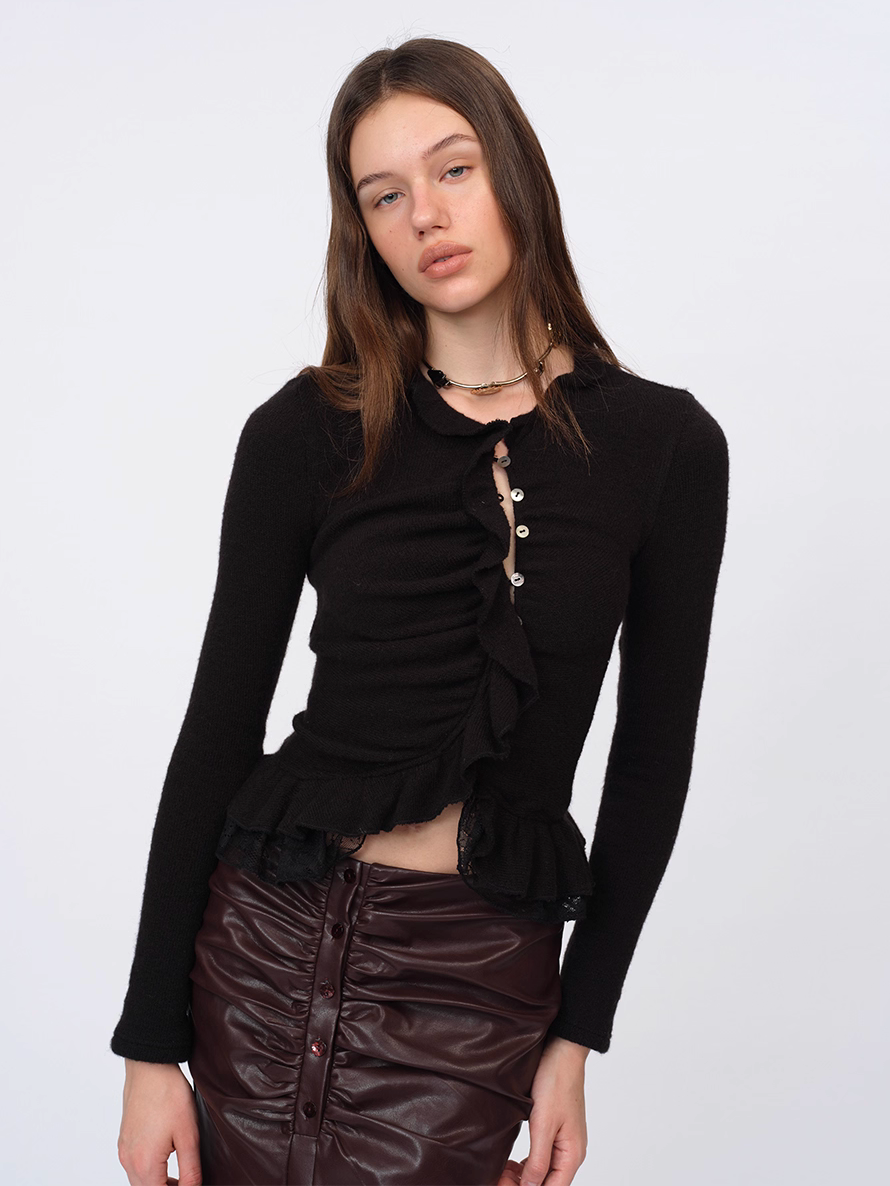Asymmetric Cropped Ruffle Cardigan