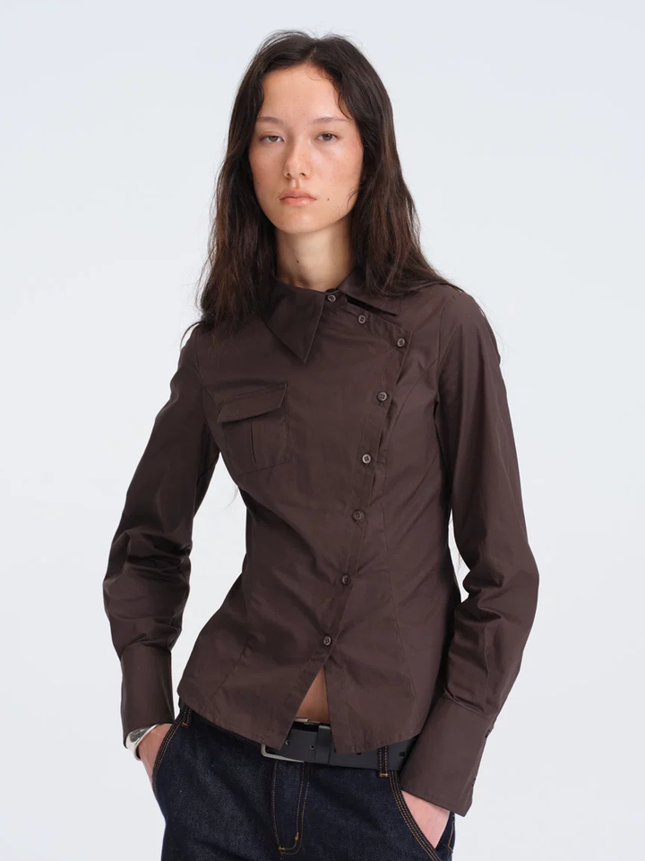 Asymmetric Button Fitted Shirt