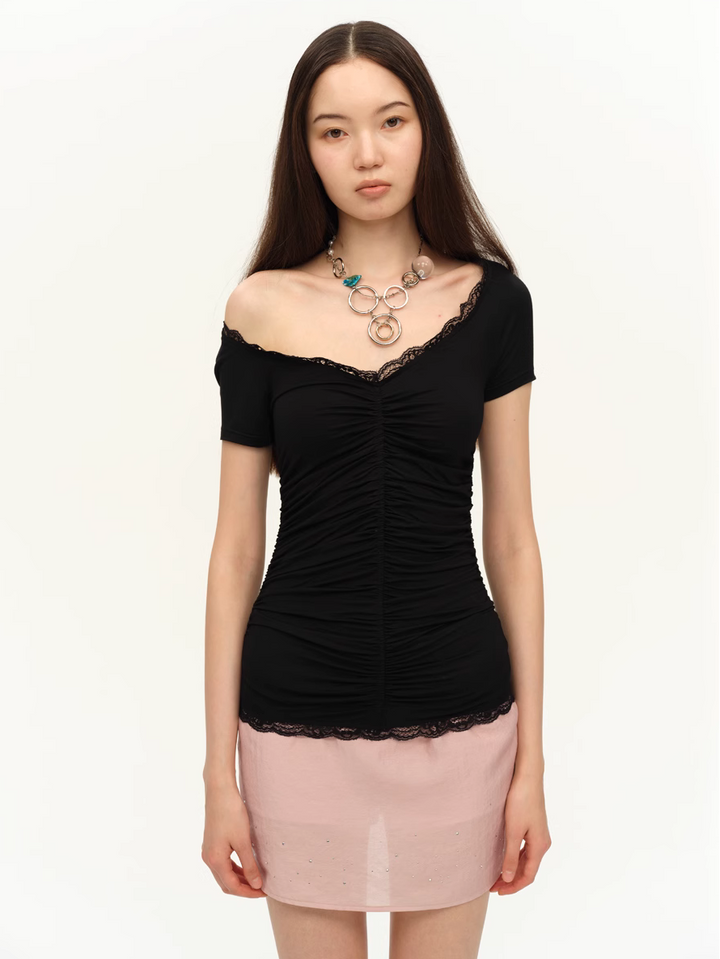 Ruched Open Back Top - Black