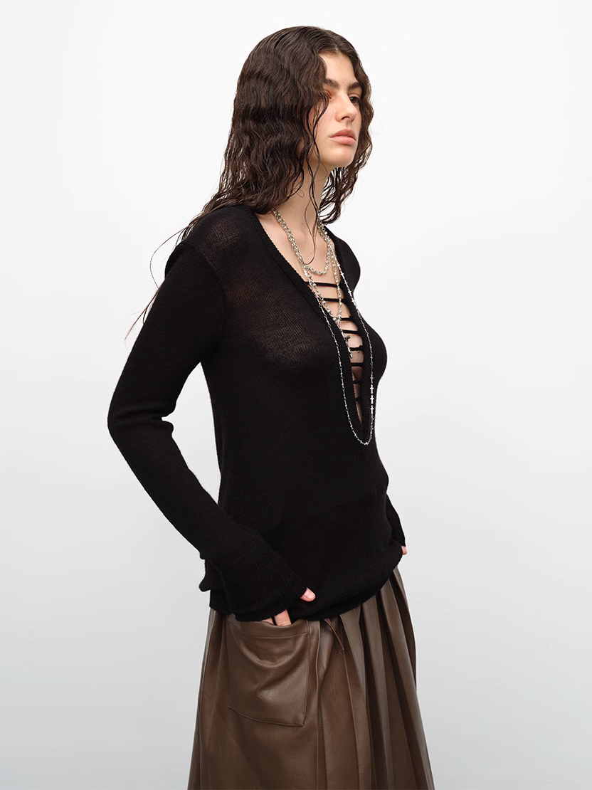 Cut Out Front Sweater - Black