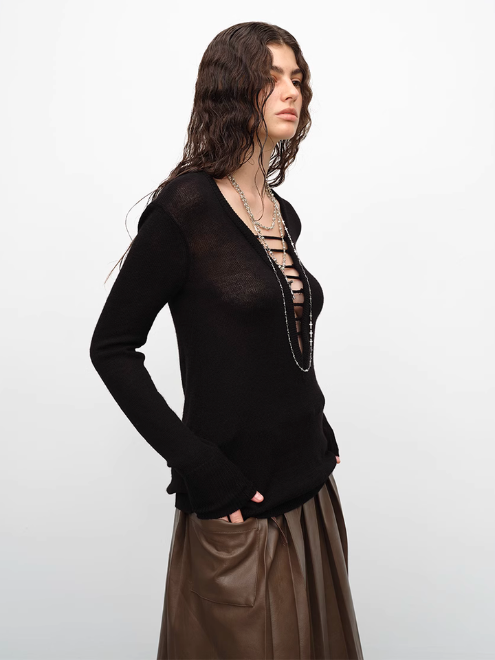Cut Out Front Sweater - Black