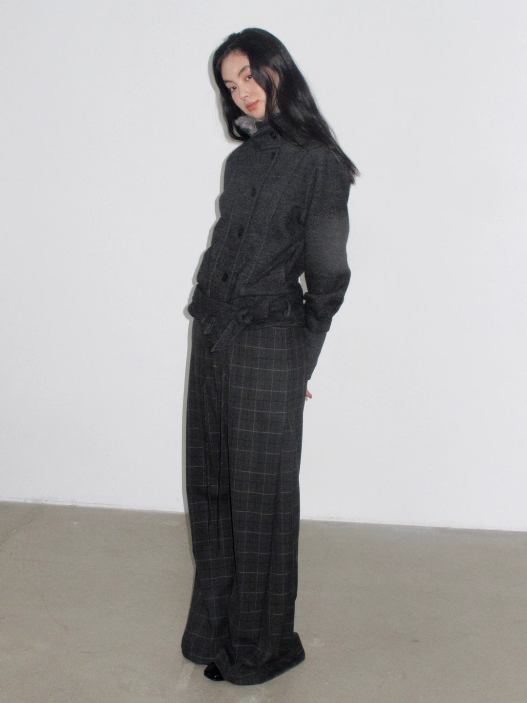 High Neck Belted Short Coat