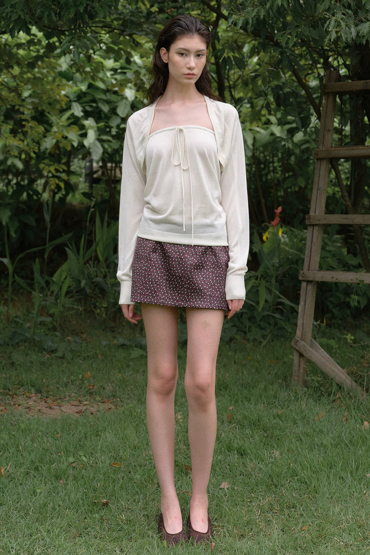 Cardigan and Tube Top Set - Cream