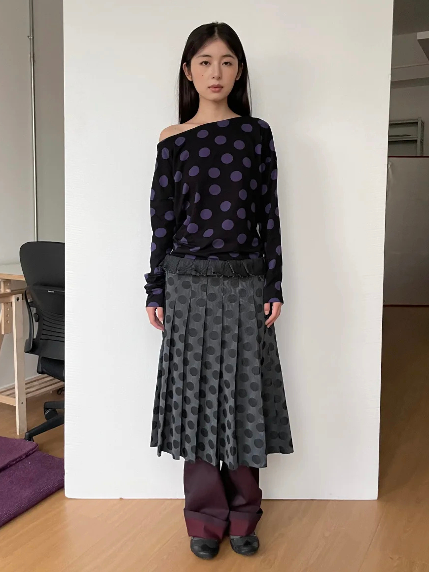Polka Dot Pleated Midi Skirt