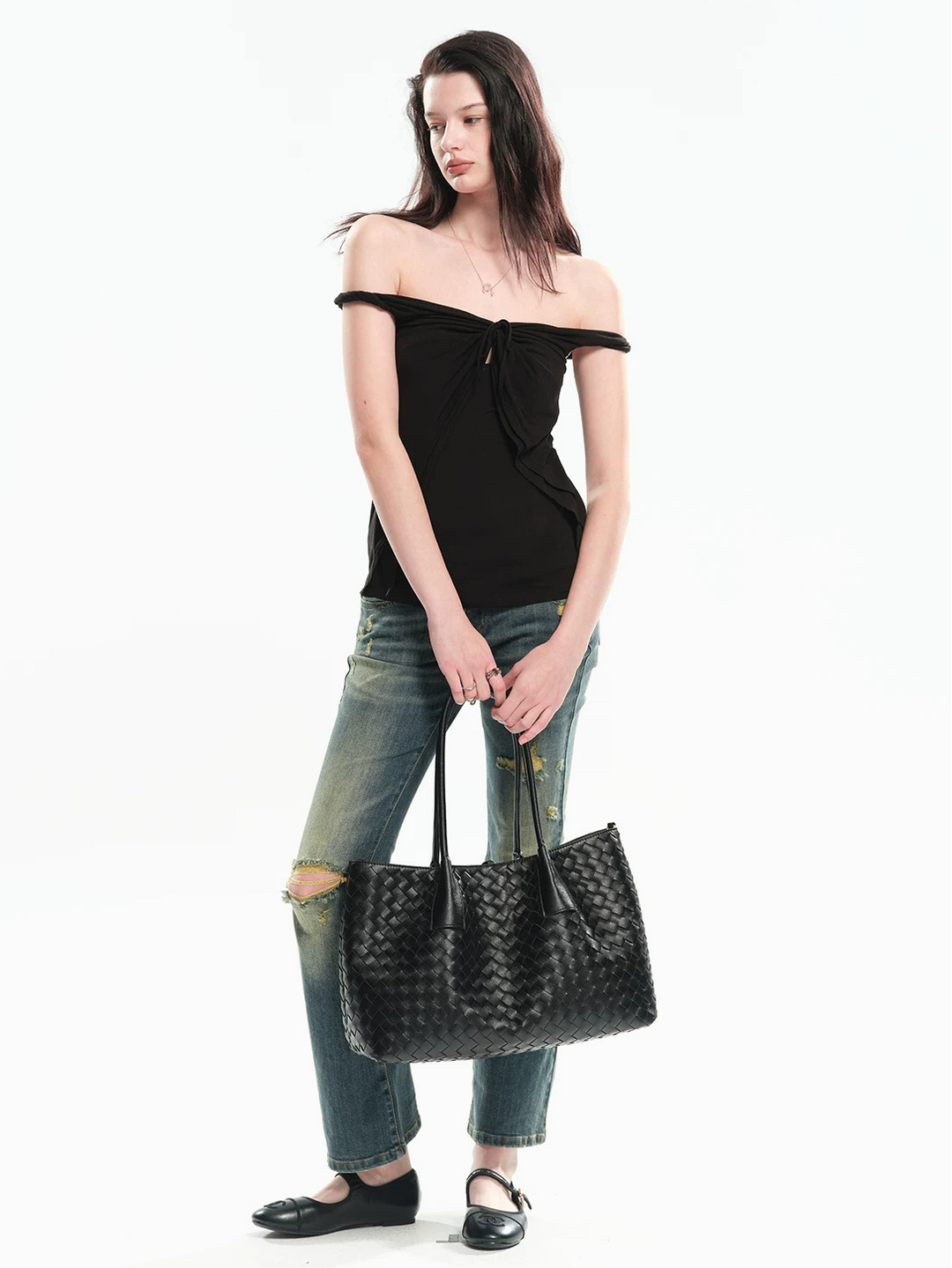 Self-Tie Off Shoulder Top