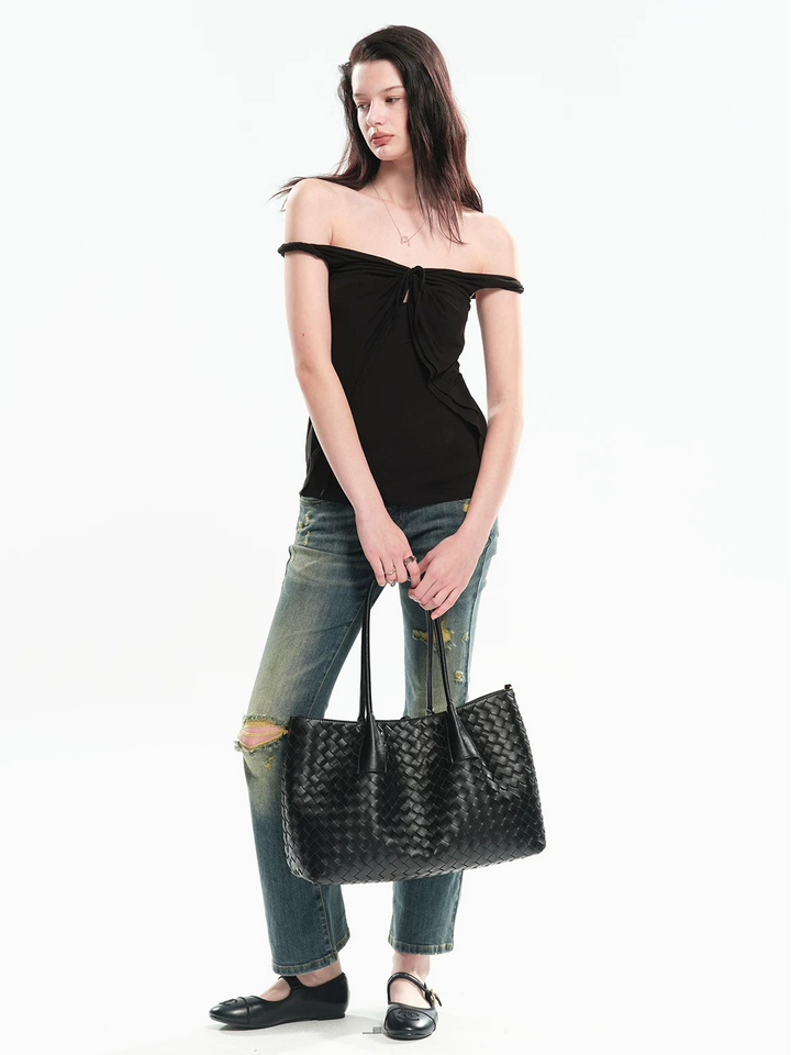 Self-Tie Off Shoulder Top