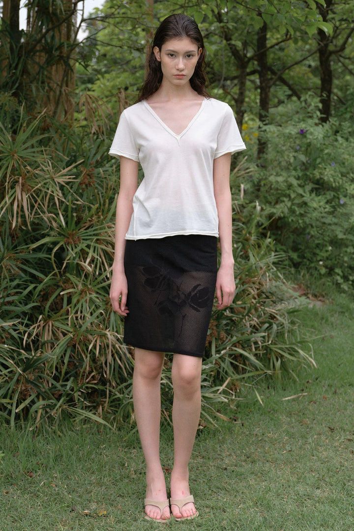 Floral Mesh Skirt - Black