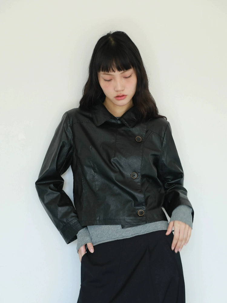 Button Up Faux Leather Jacket