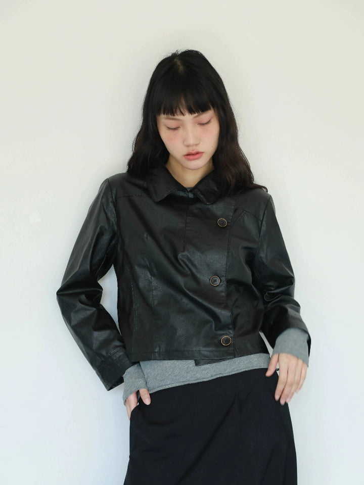 Button Up Faux Leather Jacket