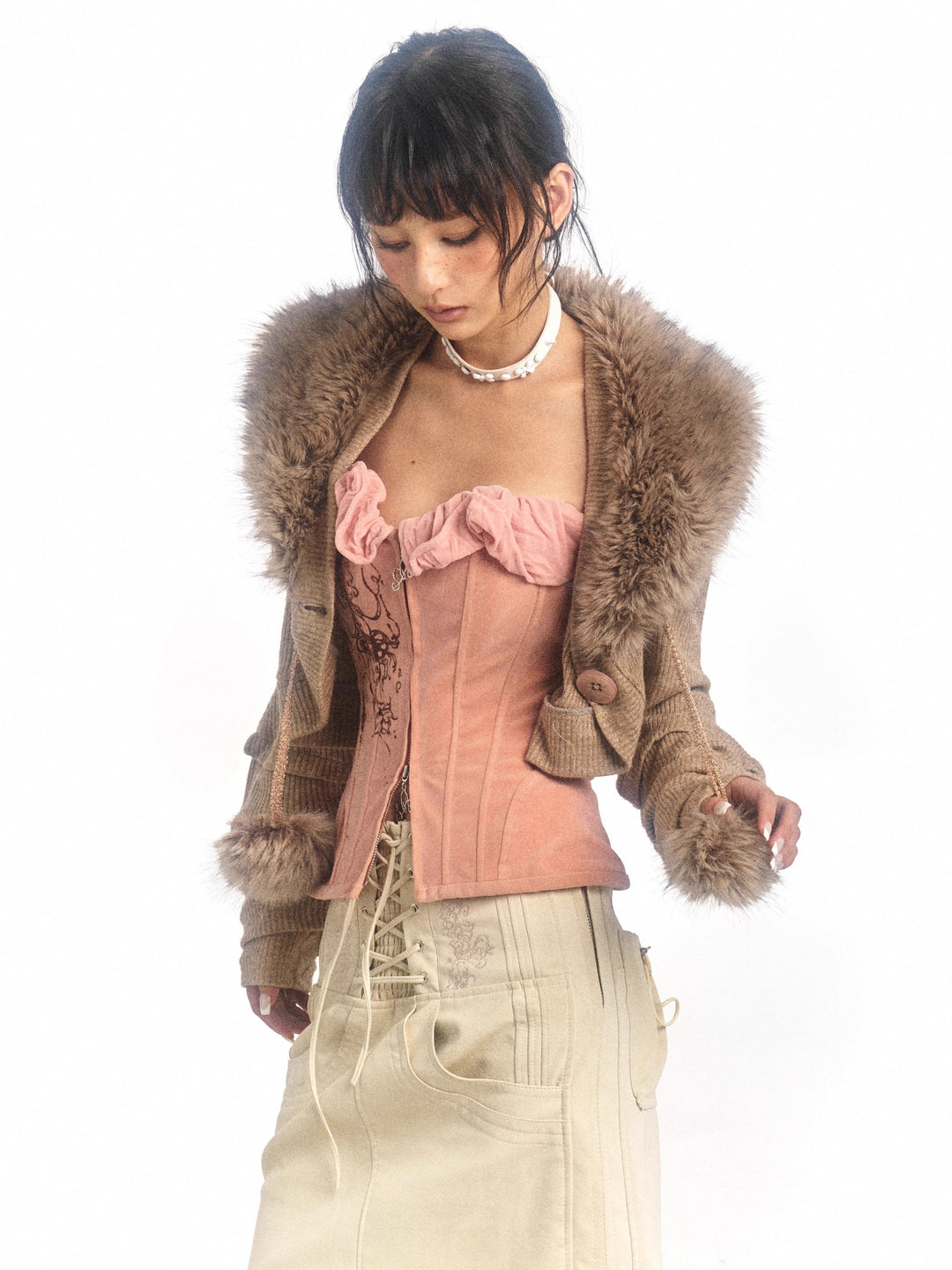Faux Fur Trim Cardigan