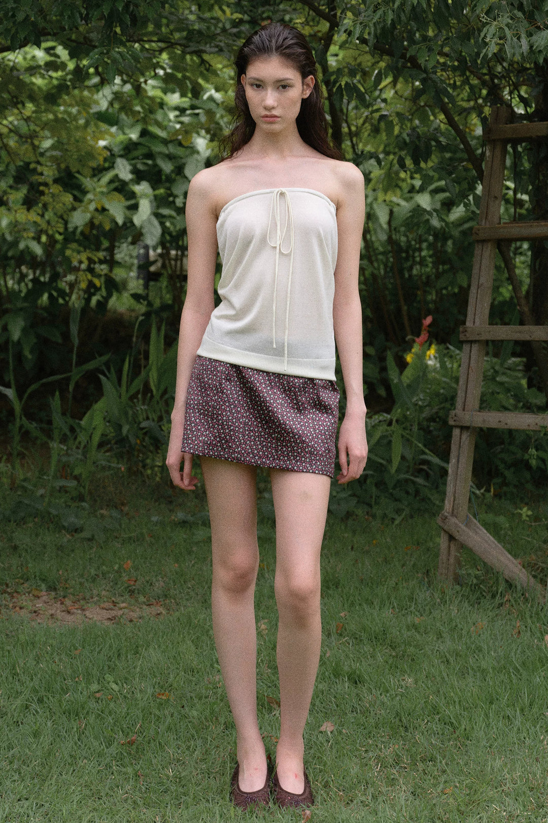 Cardigan and Tube Top Set - Cream