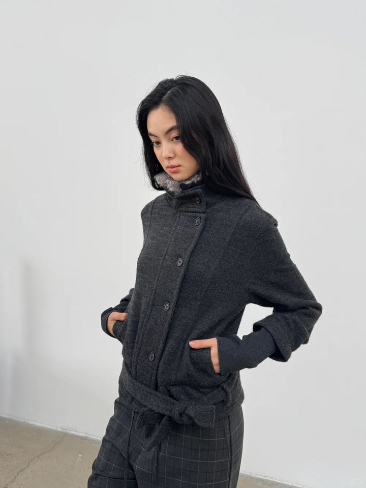 High Neck Belted Short Coat