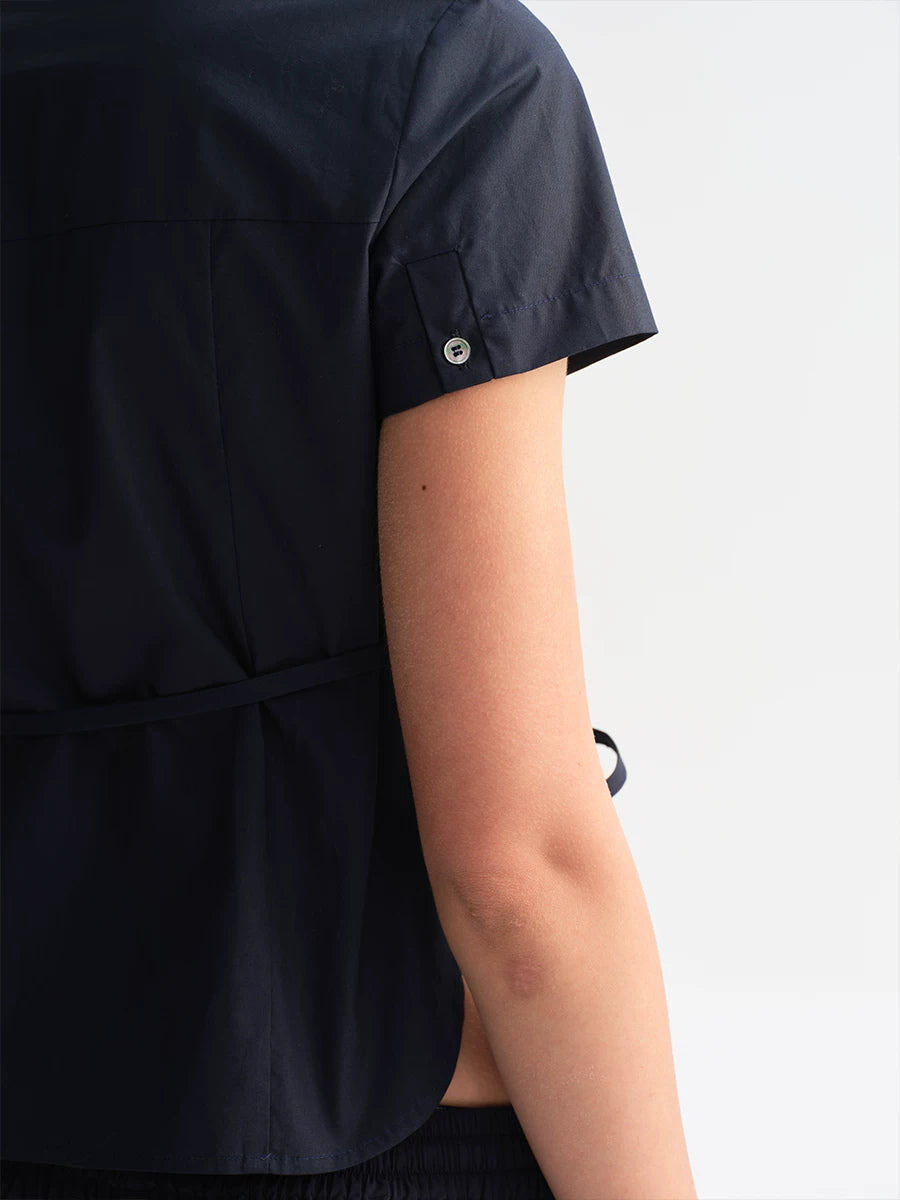 Asymmetric Button Tie Waist Shirt