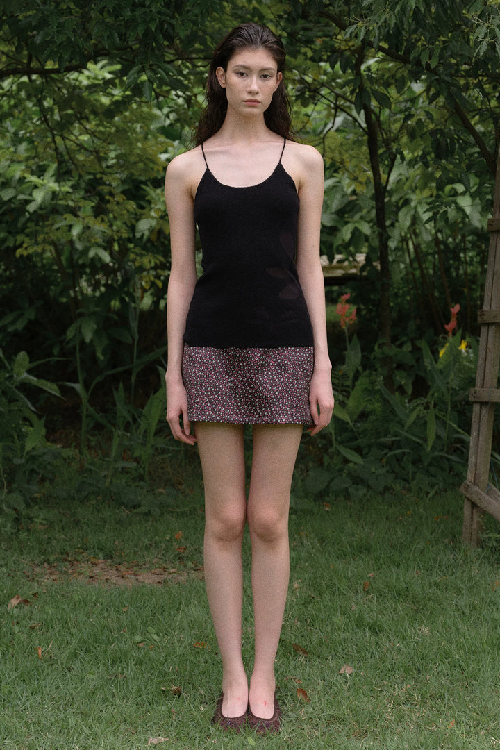 Floral Knit Cami Top - Black