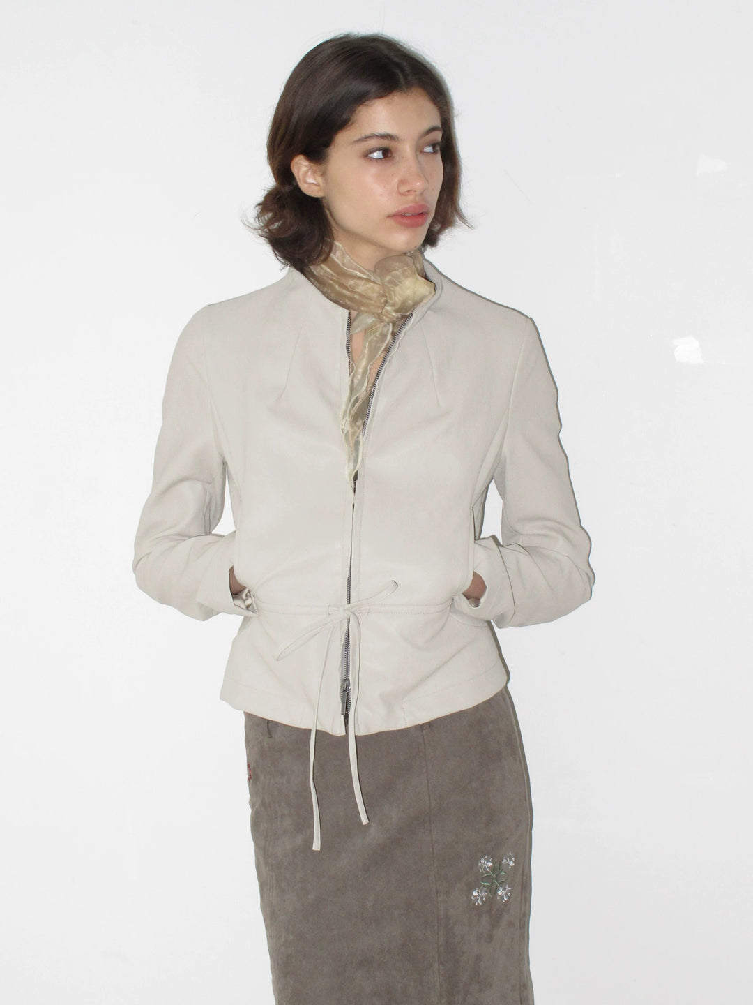 Tie Waist Faux Leather Jacket