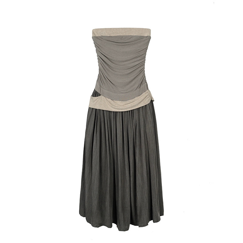 Strapless Pleated Maxi Dress