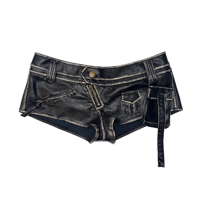 Low Rise Faux Leather Shorts - Black