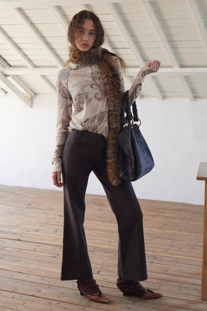 Pinstripe Flared Cropped Trousers