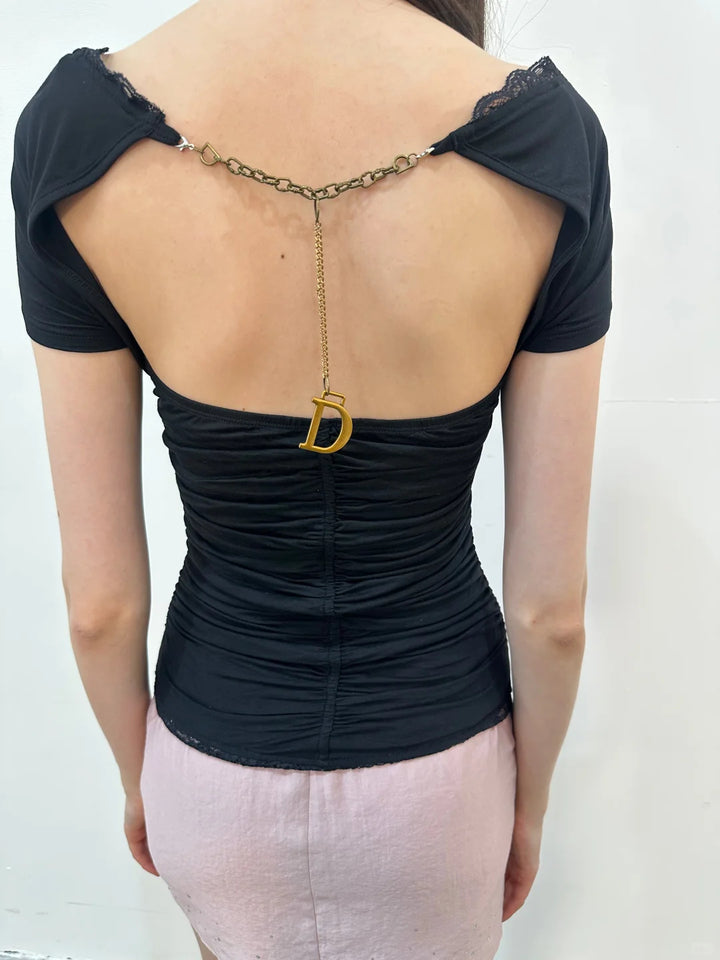 Ruched Open Back Top - Black
