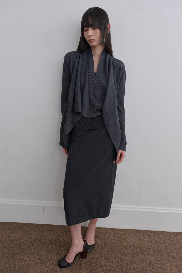 Asymmetric Long Knit Cardigan - Grey