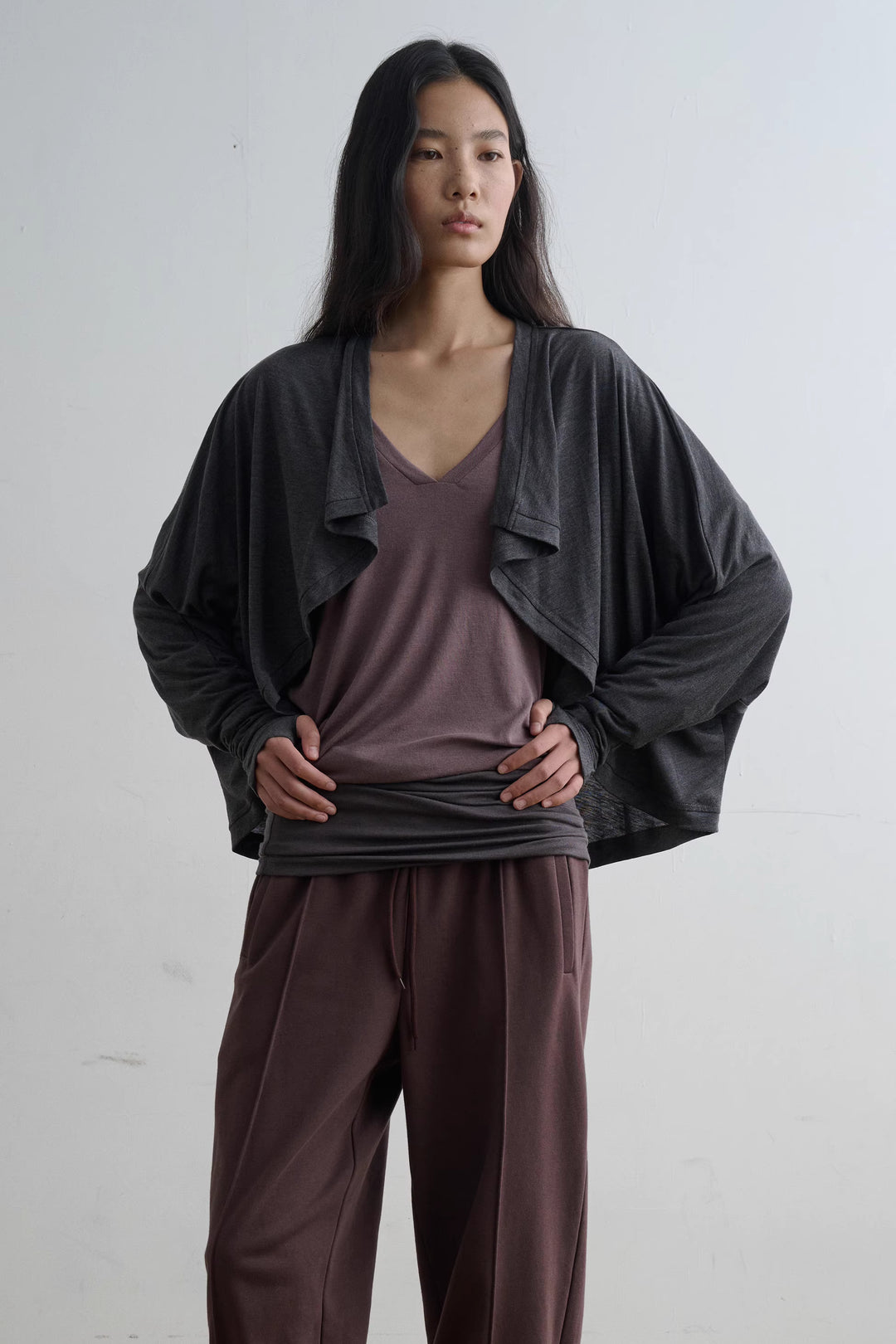 Dolman Sleeve Open Cardigan - Grey