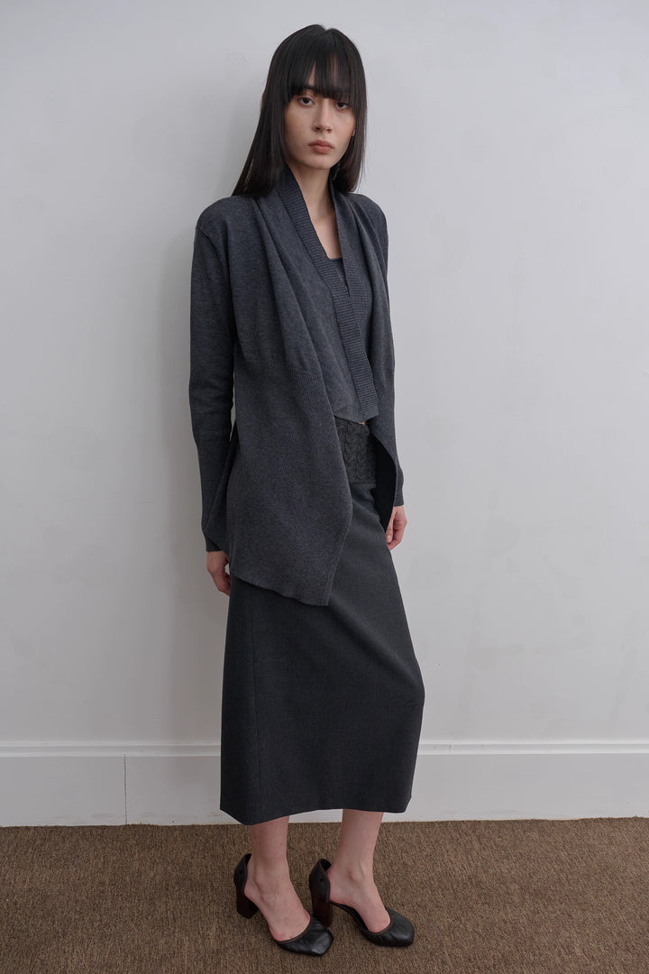 Asymmetric Long Knit Cardigan - Grey